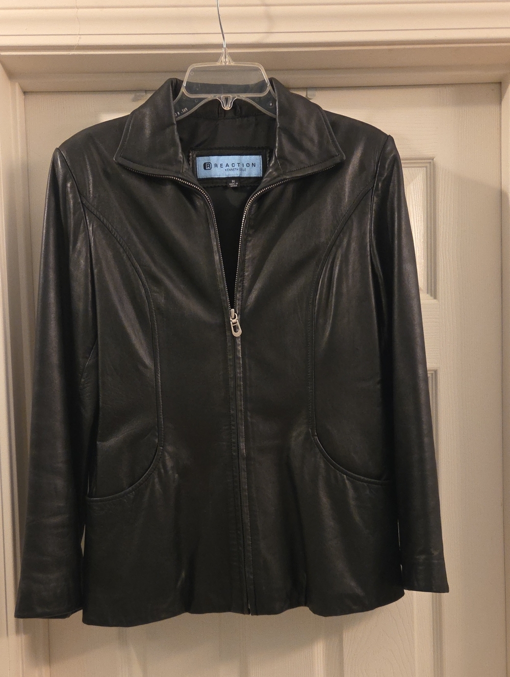 Kenneth Cole Reaction Genuine Leather Full Zip Jacket Transitional Black Size M